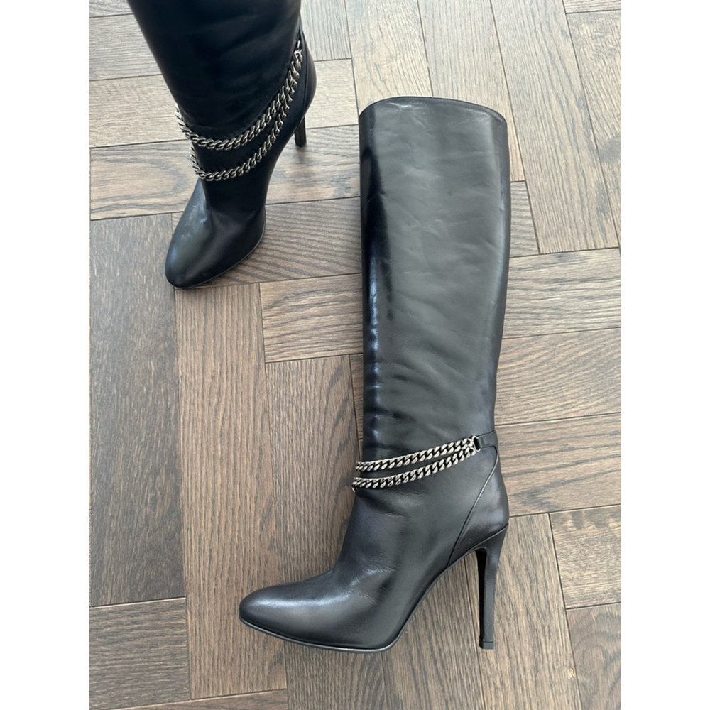 Women's Saint Laurent Black Leather Boots Size 37.5 - Picture 3 of 14